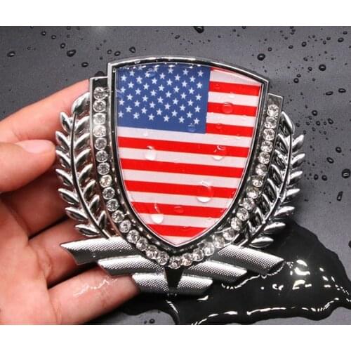 3D Auto Metal Silver America Flag Grain Car Emblem Badges Decal Sticker Automobile Accessories