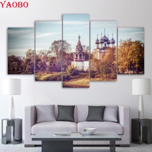 5 PCS 5D Diy Diamond Painting castle Landscape Cross Stitch full square round Diamond Embroidery Mosaic Pattern Home Decor