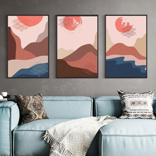 Abstract Landscape Posters Prints Mountain Forest Canvas Painting Sun Wall Pictures for Living Room Boho Wall Art Home Decor