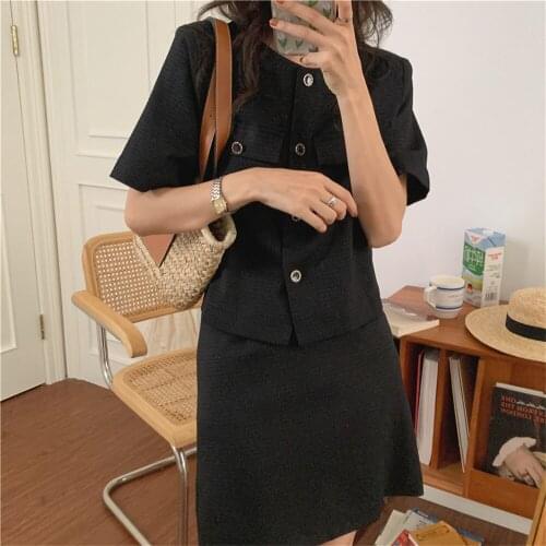 Alien Kitty 2021 Elegant OL Plaid Lady Streetwear Women Coats Retro High Waist A-Line Bodycon Mini Skirts Suits 2 Pieces Sets