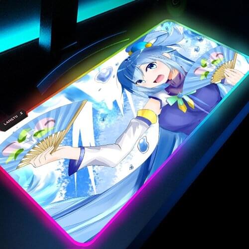 Anime Mouse Pad Konosuba Rgb Mousepad Non-slip Rubber Large Luminous Gaming Mouse Pad Colorful LED Light Gaming Accessories