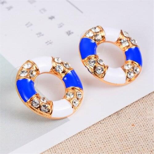 XIAONIANSHI Brand Design Blue White Enamel Circle Earrings Fashion Jewelry Gold Stud Earring For Women Girls Christmas Gifts
