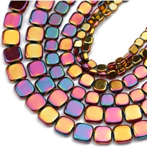 Flat Square Rose Red Hematite Beads 4/6/8mm Natural Stone Spacer Loose Beads For Jewelry Making Diy Handmade Bracelets FindIing