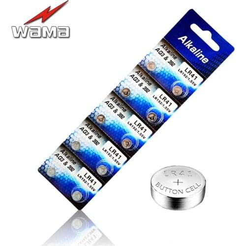 40pcs/lot Wama AG3 Watch Battery Button Cell 1.55V LR41 192 L736 392 SR736 V36A Batteries Colorful lamp Light Drop Ship