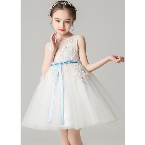 Children Elegant Embroidery Lace Tutu Princess Dress For Girl Sleeveless Prom Formal Evening Bridesmaid Dress Kid Clothing 2-12Y