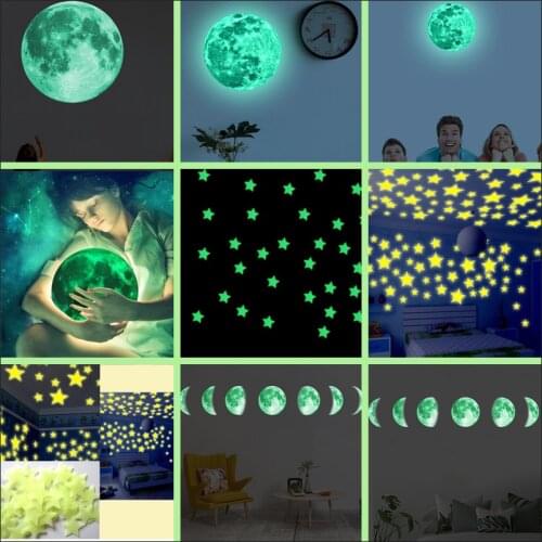 50/70/100 PCS Luminous Stars Fluorescent Kids Bedroom Glow in The Dark Stars Moon Shine Stickers Moon Luminous Shine Colors
