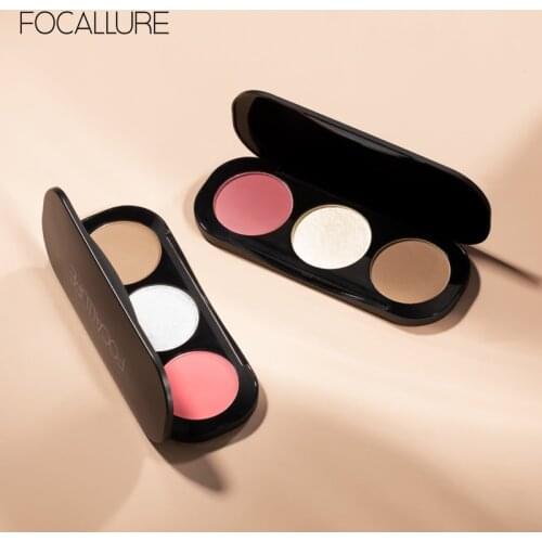 Focallure Wholesale Blusher&Highlighter Palette 3 Colors Luxury Face Contour Bronzer Makeup Set Soft Ultra Fine Powder Blusher