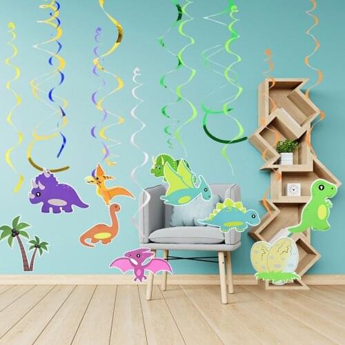Cartoon PVC Dinosaur Spiral Garland Ornaments Hanging Pendants Dino Banner For Jungle Baby Shower Birthday Party Decoration