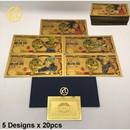 100pcs/lot Designs Japan Anime Dragon DBZ-Torankusu-Goku-Vegeta-piccolo-Goha Yen Gold Banknotes Set for classic childhood memo