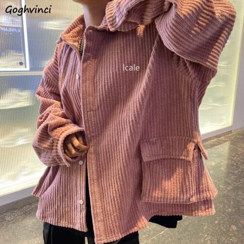 Women Basic Jackets Corduroy Solid Turn-down Collar Soft Fashion Harajuku Streetwear Leisure Oversize Unisex Ladies High Quality