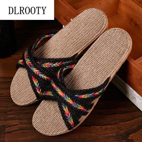 Men Slippers Sandals Shoes Flip Flops New Summer Fashion Breathable Hemp Non-slip Woman Home Slides Casual Male Flat