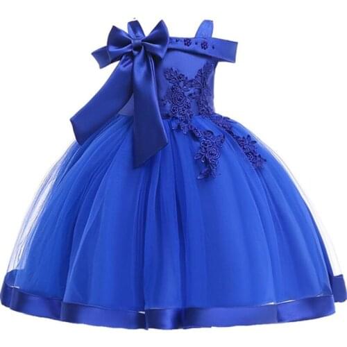 One Shoulder Big Bow Flower Baby Girls Dress Clothing Silk Tutu Party Evening Elegant Girls Princess Dress Kids Vestidos