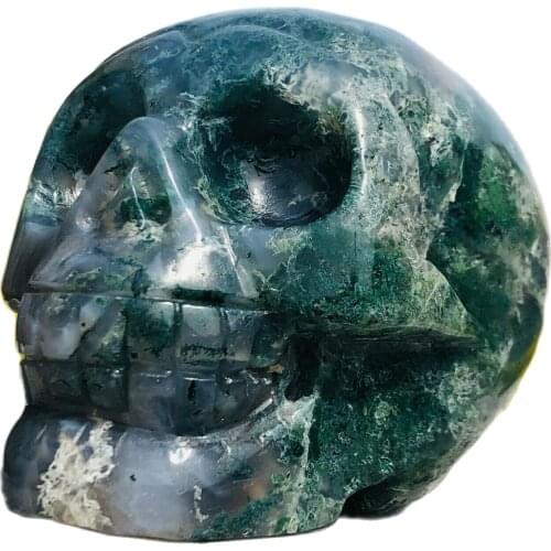 Natural water plant agate crystal Hand carved skull reiki healing