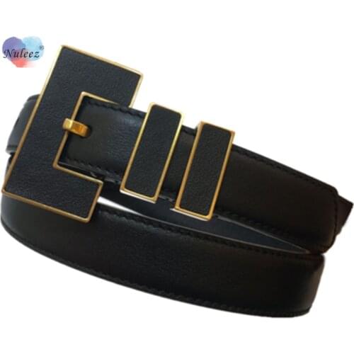 Nuleez Real Cowhide Leather Belt Women Fashion Slim Black L Suit 2.5 cm Apparel Accessories Cool Gift for Girls
