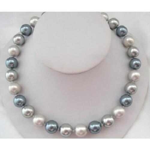 10-11mm natural south sea white gray black pearl necklace 14k