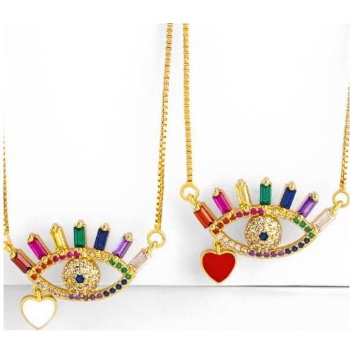 Eye heart multicolor micro pave cz zircon cubic zirconia necklace copper Clavicle gold plated Snake Chain Choker Pendant e2
