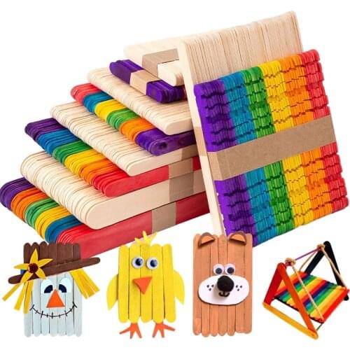 50Pcs Natural Wooden Sticks Popsicle Ice Cream Stick Child DIY Handmade House Art Craft Kids Toys Gift Birthday Party Decoration