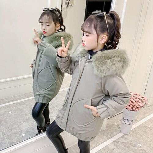2021 Autumn Winter Fur Collar Children Down Jackets For Girls Warm Kids Down Coats For Girl 3T-12 Years Outerwear Kids Clothing