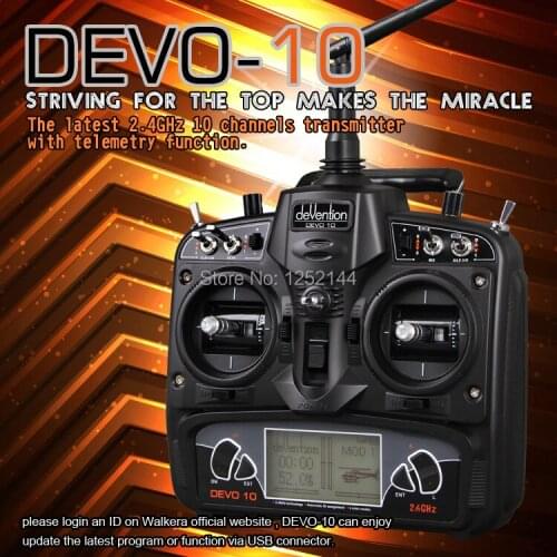 New Promotion Price Walkera DEVO 10 10CH 2.4Ghz Telemetry Function Radio transmitter System + RX1002 Receiver free shipping