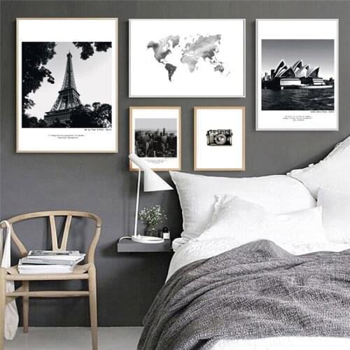 Retro City Landscape Home Decor Nordic Canvas Living Room Poster Black White Print Vintage Scenery Picture Wall Art Painting