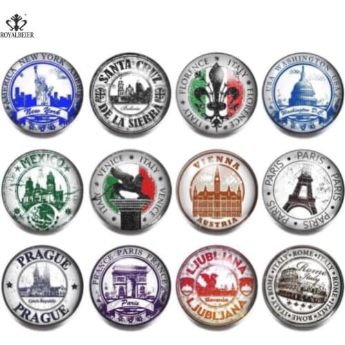 ROYALBEIER 12pcs/Lot Mixed Colorful Starfish Pattern Glass Charm 18mm Snap Button Jewelry For DIY Snaps Bracelet Jewelry KZ1189