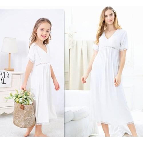 Family Matching Outfits Princess Nightdress Cotton Sleepwear Palace Style Girl Loose Home Service Summer Dress Pijamas A415