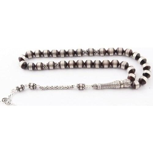 925 Sterling Silver Spiral Embroidered Silver Tassels Kuka Rosary