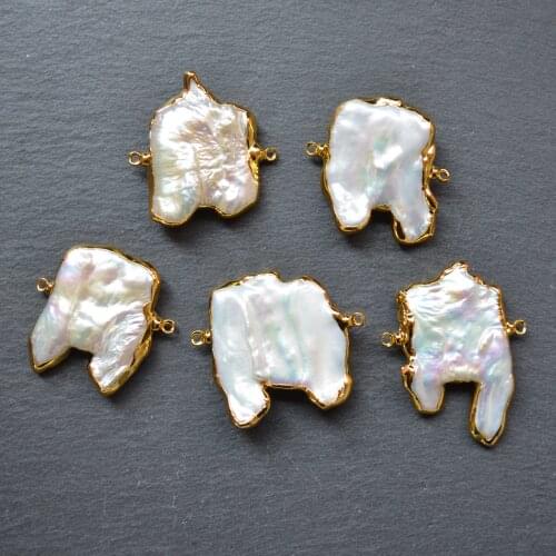 Nature Freshwater Pearl connector With Gold Electroplated for jewelry making, white Pearl Spacer Beads