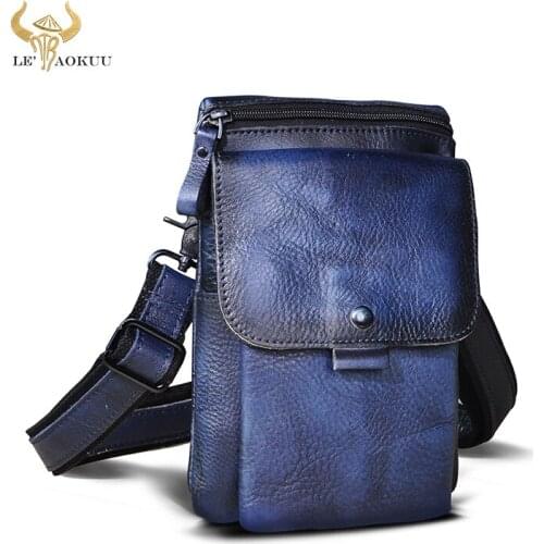 Genuine Cow Leather Male Casual Design Shoulder Messenger Crossbody bag Multifunction Fashion Travel Belt Waist bag Men 8302