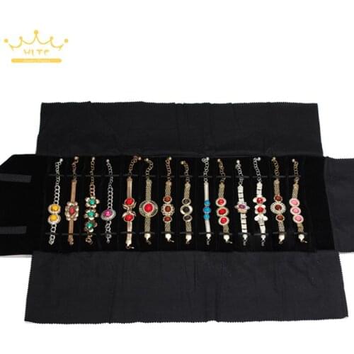 Portable Jewelry Roll Bag Watch Foldable Travel Storage Necklace Pendant Displays Hold Black Velvet 76*30CM