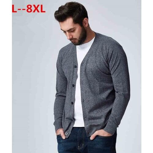 10XL 8XL 6XL 5X Autumn Men Sweater Casual Button V-neck Sweaters Long Sleeve Cotton Knit Cardigan Slim Fit Pull Homme Multicolor