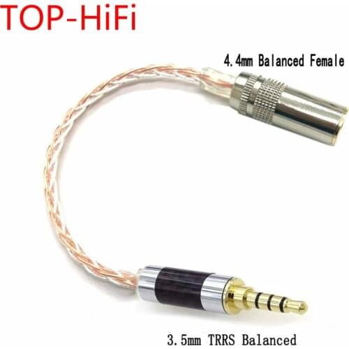 TOP-HiFi 10cm 3.5mm TRRS Male to 4.4mm Female Balanced Adapter 8 Cores 7N OCC Silver Plated Audio Adapter Cable