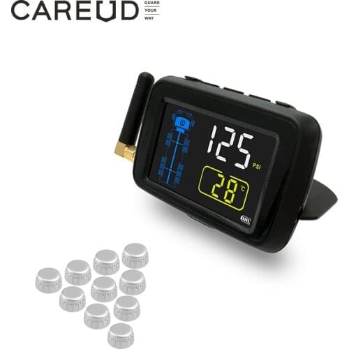 TPMS Auto Car Wireless Tire Pressure Monitoring System with 10 External Sensors Replaceable Battery for Recreational Vehicle