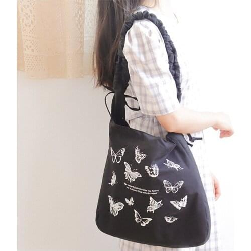 Spring Women Big Handbag Butterfly Print Canvas Tote Ladies' Fashion Underarm Bag Zipper Half Moon Bags Cotton Cloth Purse