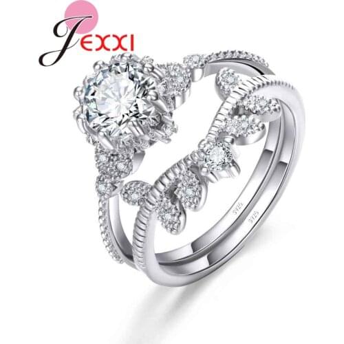 Statement Round Shape Shiny Stone Design Rings For Lovely Women Female Pretty 925 Sterling Silver Lively Party Suitable