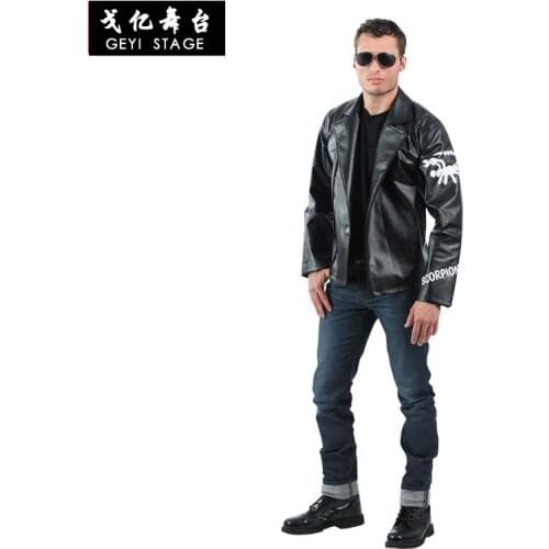 Harajuku Gothic Rock Singer Cosplay Costume Black PU Jacket Men Rock Punk Heavy Metal Sweatshirt Streetwear for Party