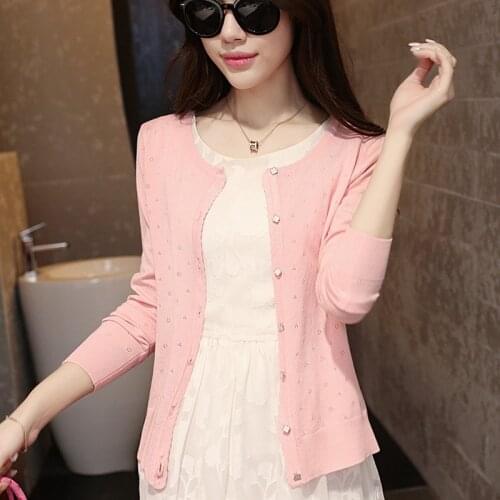 Women 2021 Spring Summer New Short Thin Cardigan Tops Female Solid Color Slim Shirts Ladies O-neck Sunscreen Blouses L106