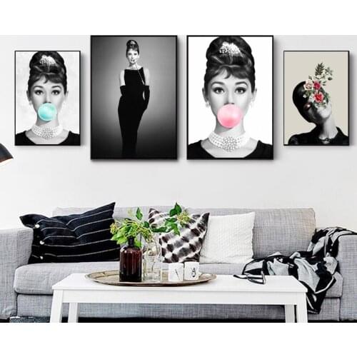 Hepburn Bubble Gum Fashion Icons Art Breakfast at Print Canvas Print Home Decor Wall Art Decor No Frame