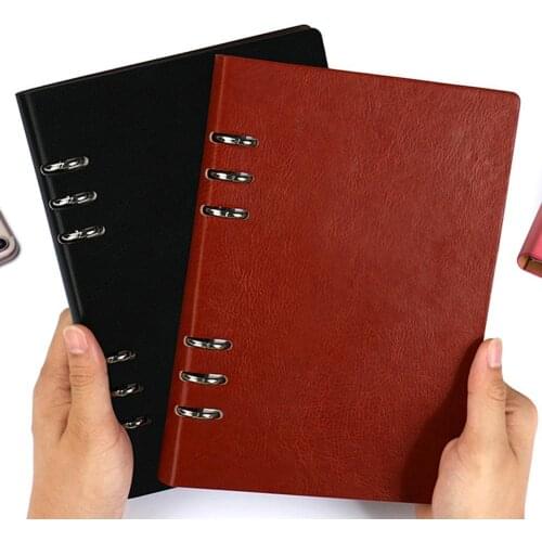 1Pc A5 6-Ring Design 100 Pages Binder Notebook Vintage Waterproof Faux Leather Office Writing Journal Diary Planner