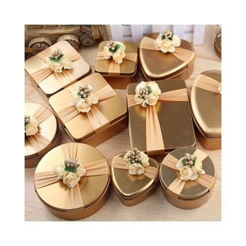 10/20pcs Party Storage Case Flower Decor Tinplate Gift Box Gold Candy Box
