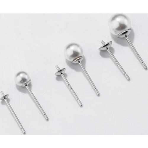 10pcs 925 Sterling Silver Earring Studs Blank Earring Posts Pearl Cup Studs Tray Base for DIY Earring Jewelry Making Findings