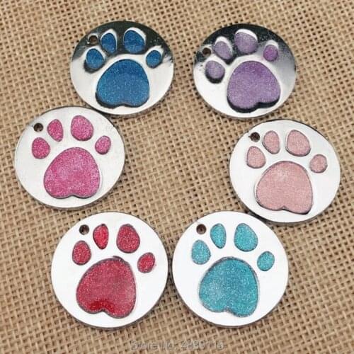 100pcs/lot Zinc Alloy Paw Circle Pet Cat ID Tags Blank Pet Identity Tags Suitable for Laser/Diamond Engraving