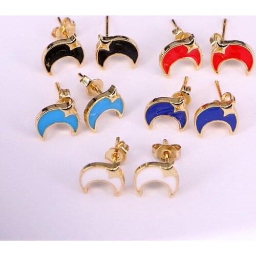 12Pairs, Cute Fashion Gold Jewelry Enamel Crescent Moon Earring Stud For Women Girls