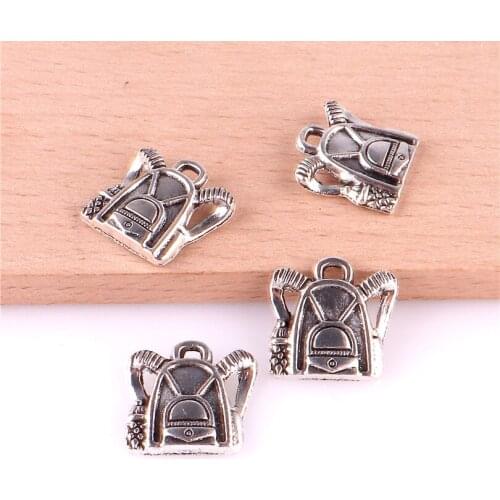 15pcs 16*16mm Alloy Backpack School Bag Pendants Antique Silver Charms DIY Handmade Pendant For Jewelry Making 23359
