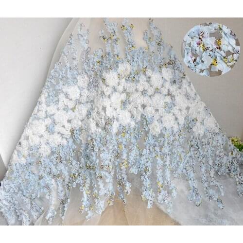 150*100cm light blue 3D Wedding bridal Dress Applique DIY Headdress scarf veil Lace Fabric Patch curtain table cover free ship