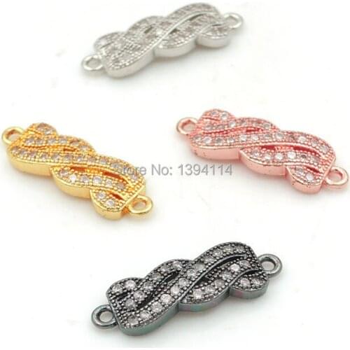 18*6*2mm Micro Pave Clear CZ Winding Connectors Fit For Men And Women Making Bracelets Jewelry