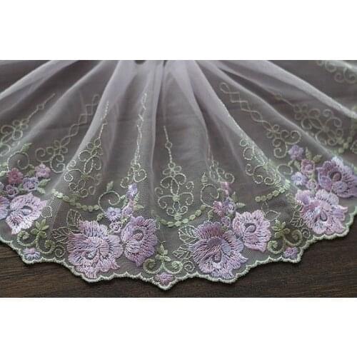 2 Yards Lace Trim Purple Floral Embroidered Tulle Lace 6.29 Inches Wide High Quality