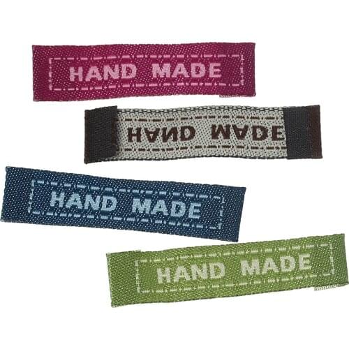 200PCs Handmade Tags Cloth Labels Woven Printed Labels Clothes Hats Garment Label DIY Tags Craft Sewing Accessories 4.5x1.1cm