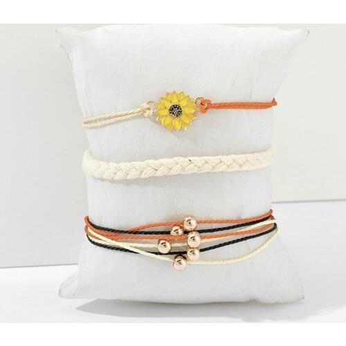 3pcs/set Handmade Bracelet Set Braided Charms Bracelets Sunflower Multilayer Rope Chain Lucky String Jewelry for Women