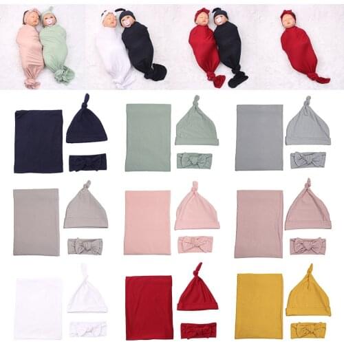 3 Pcs Baby Receiving Blanket Headband Hat Set Newborn Swaddle Wrap Hairband Cap Kit for Toddler Infant Sleeping Bag